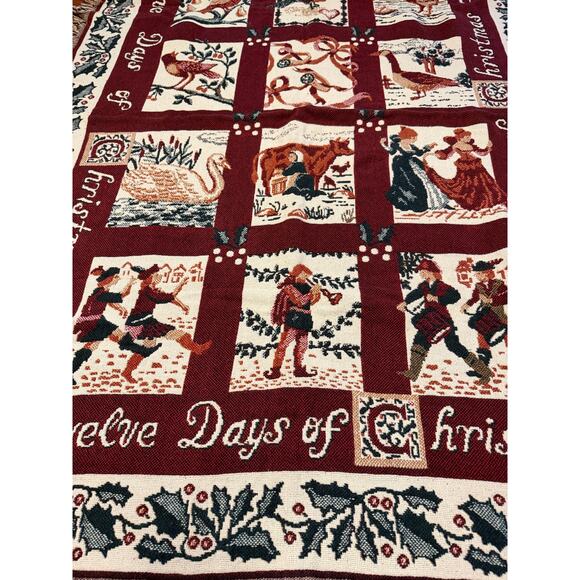 Vintage Christmas Twelve Days of Christmas Tapestry Woven Throw Blanket 48 x 66 - Picture 3 of 4
